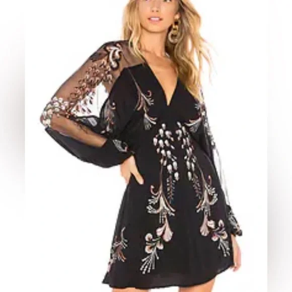Free People Bonjour Black Embroidered Boho Dress, size XS - Picture 1 of 8
